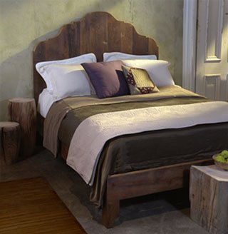 Antique pine king & queen bed with french cut profile of salvaged floor-joist material